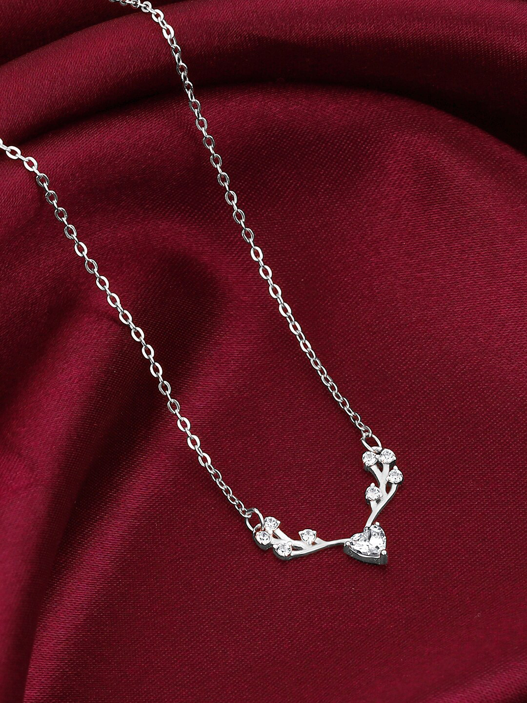 GIVA 925 Sterling Silver Rhodium-Plated CZ Studded Necklace