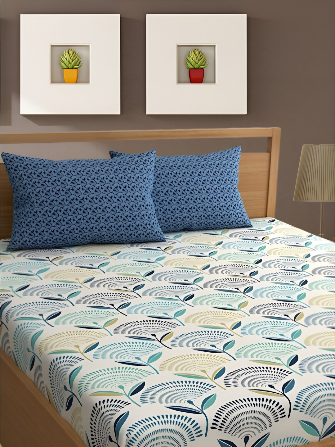 UrbanArts Turquoise Blue Ethnic Motifs Cotton 400 TC King Superfine Bedsheet with 2 Pillow Covers-266 x 266 cm