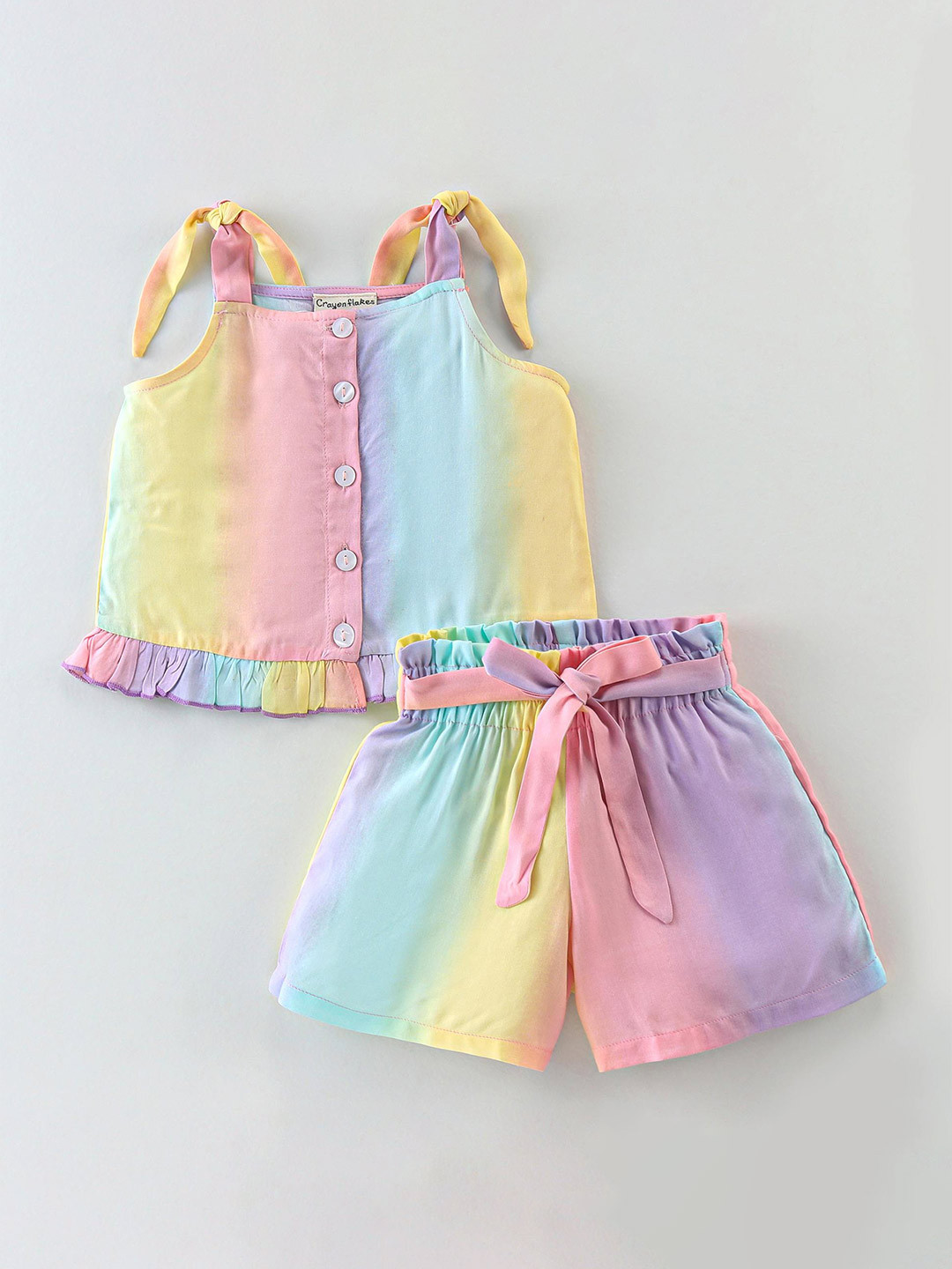 CrayonFlakes Girls Printed Square Neck Sleeveless Top with Shorts