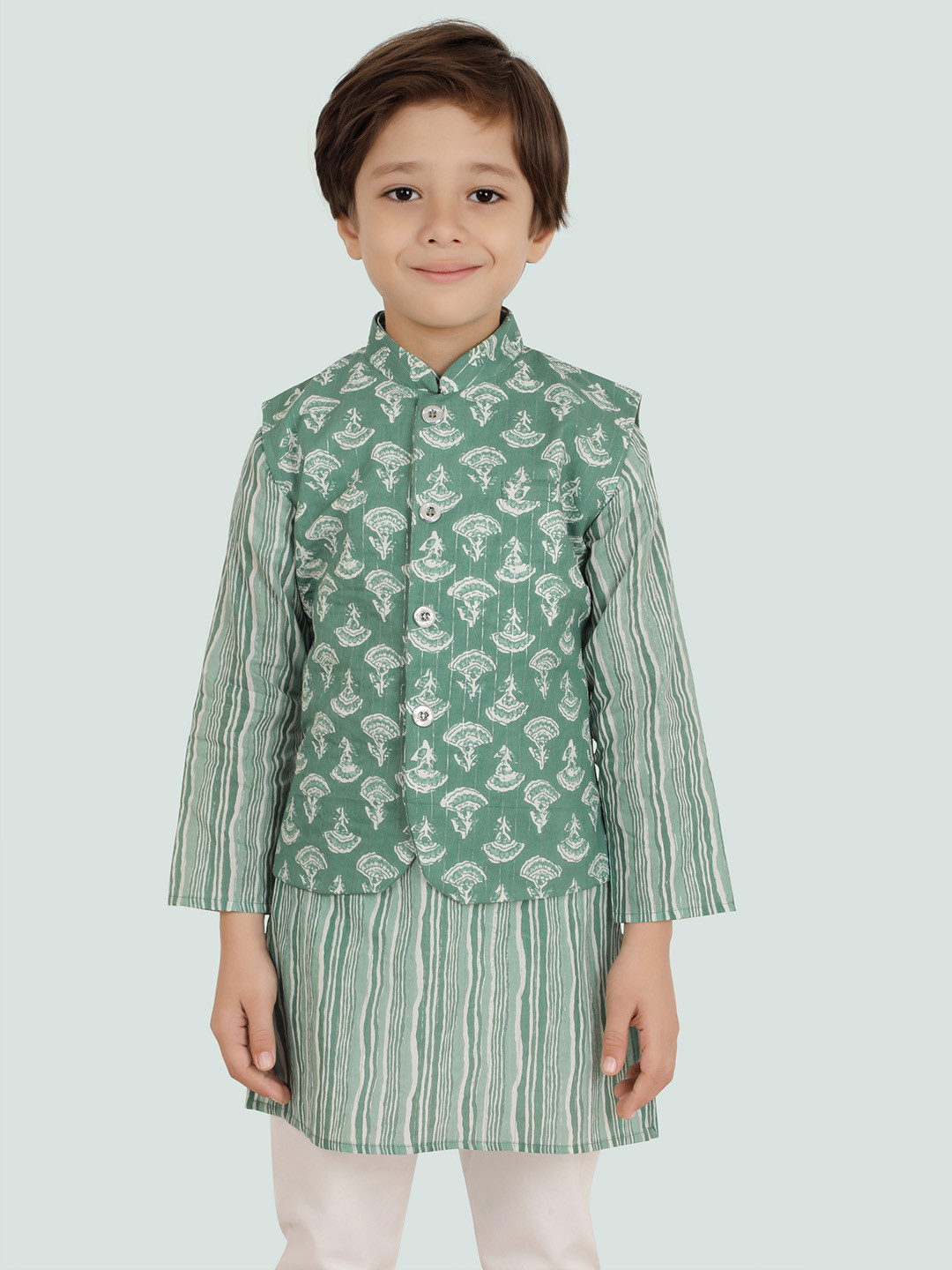 Ethniks Neu-Ron Cotton Motif Printed Long Sleeve Kurta & Pant style Pyjama Jacket Set