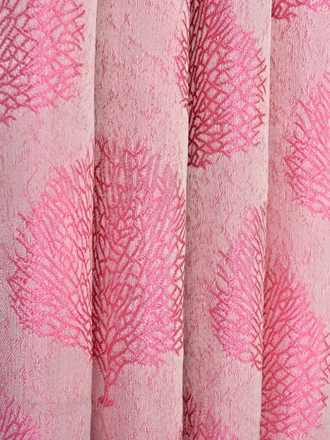 RIDHAAN Pink & Off White 2 Pieces Floral Room Darkening Door Curtains