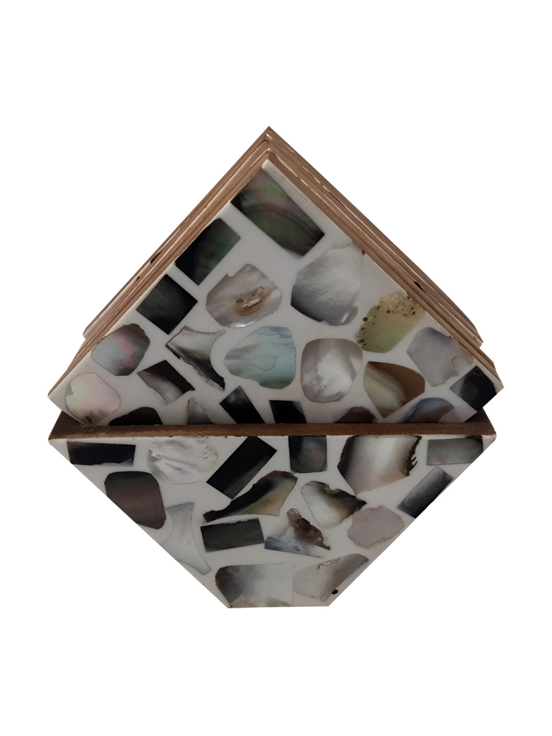 INDIA MEETS INDIA 6 Pieces White & Beige Wooden Coasters with Stand