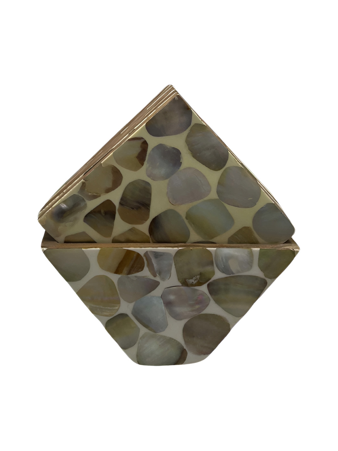 INDIA MEETS INDIA 6 Pieces Cream-Colored & Beige Wooden Coasters with Stand