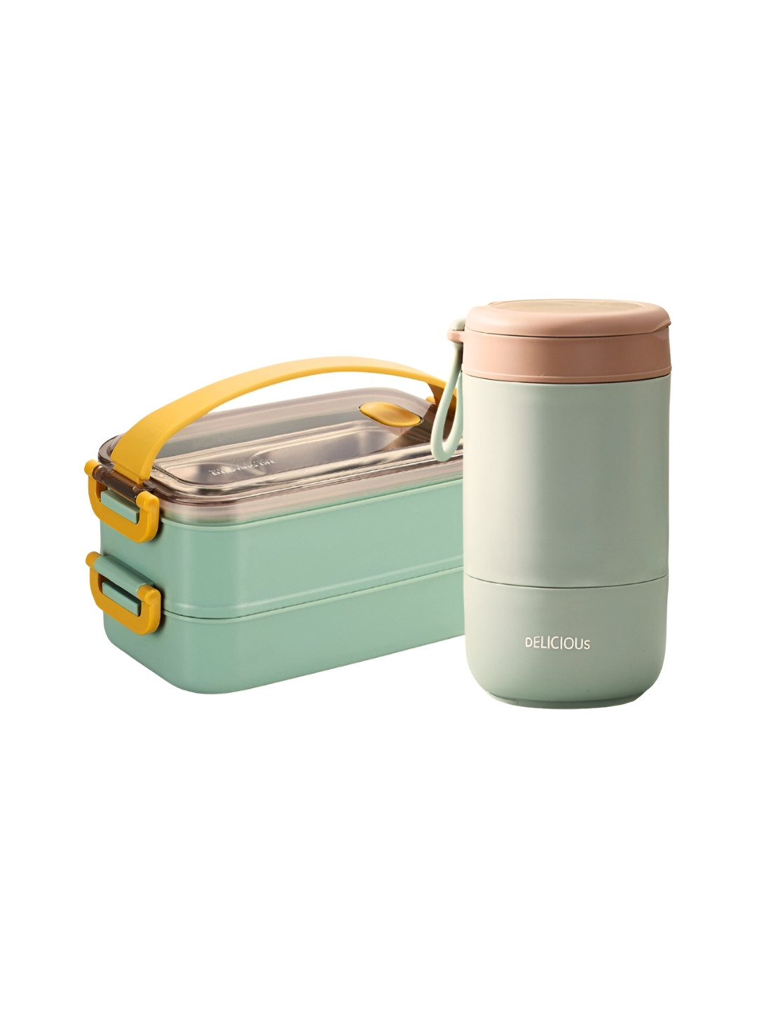 UniKart Green 2 Pieces Stainless Steel Lunch Boxes