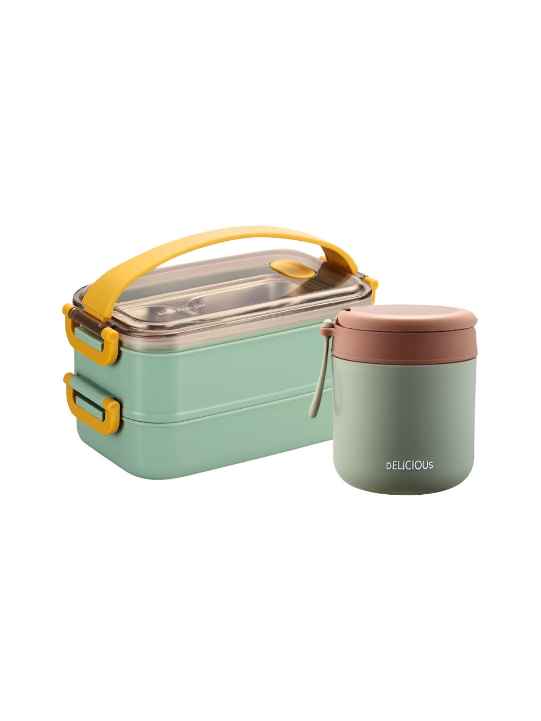UniKart Green 2 Pieces Stainless Steel Lunch Box-430ml