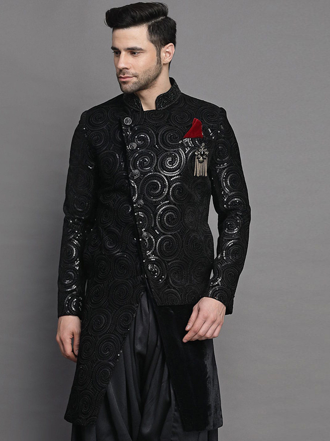 Utsav Fashion Embroidered Asymmetrical Sherwani Set