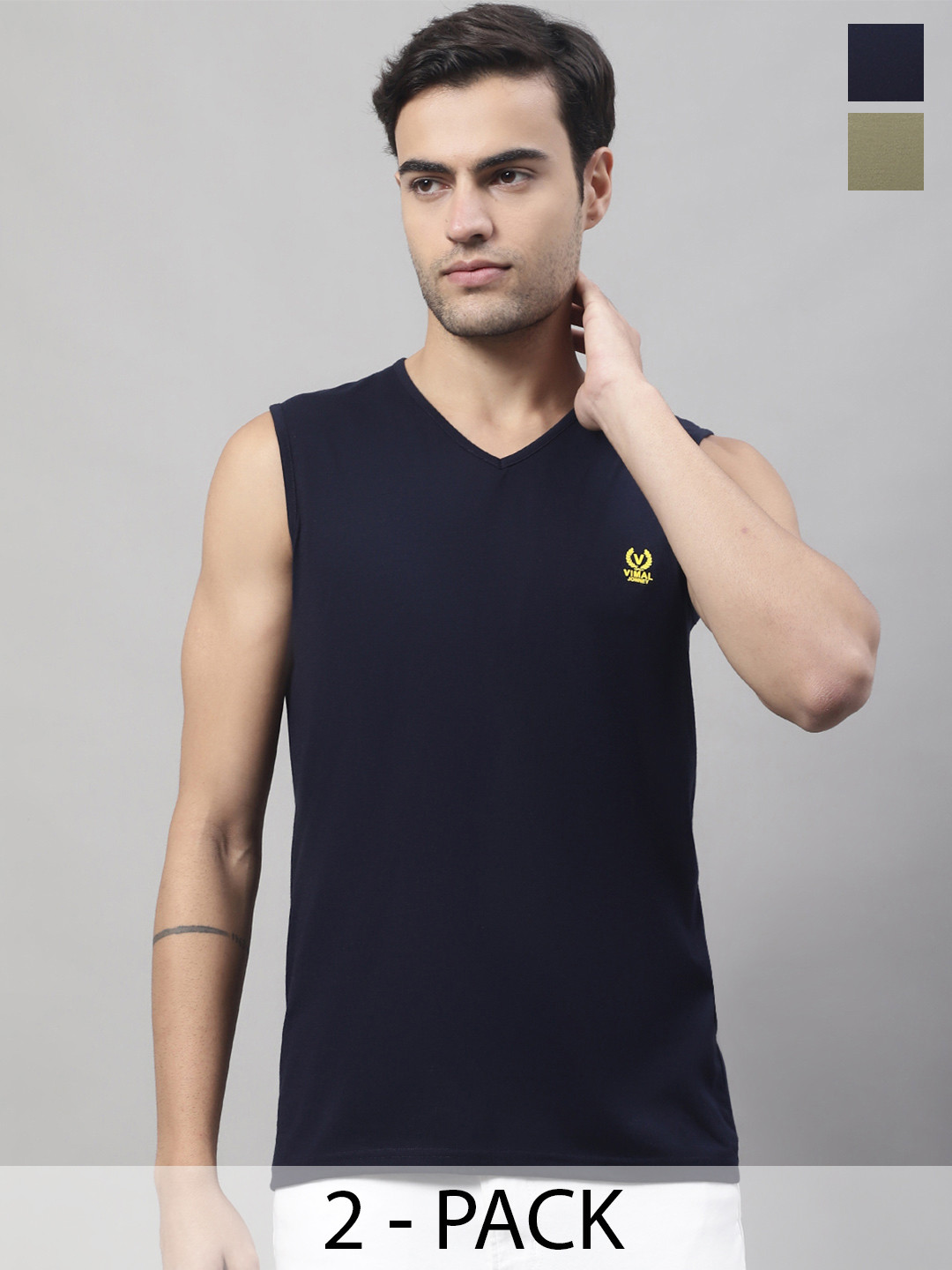 MACK JONNEY Pack Of 2 Pure Cotton Gym Vest V_SL_OLV_NVY._02
