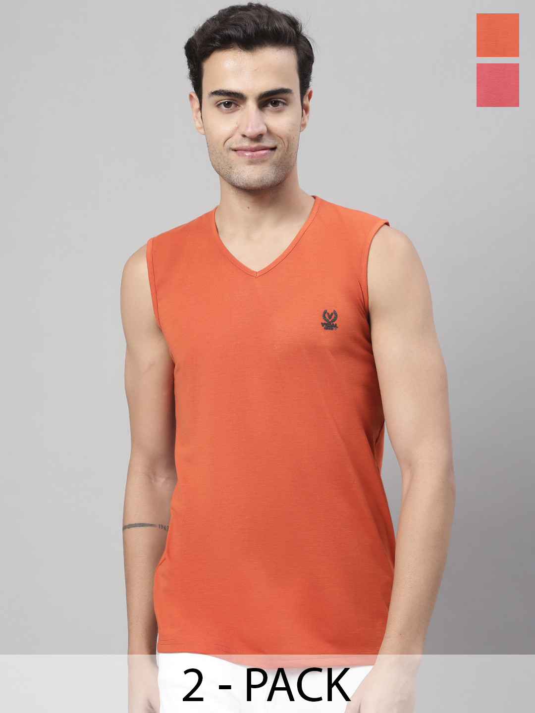 MACK JONNEY Pack Of 2 Pure Cotton Gym Vests V_SL_RST_PNK._02