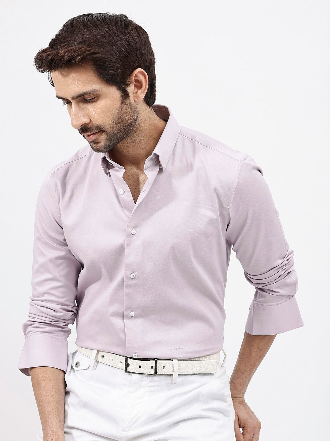 RARE RABBIT Holand Button-Down Collar Roll-Up Sleeves Regular Fit Stretch Shirt