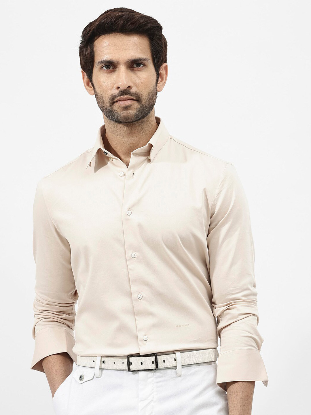 RARE RABBIT Men Holand Regular Fit Satin Stretch Shirt