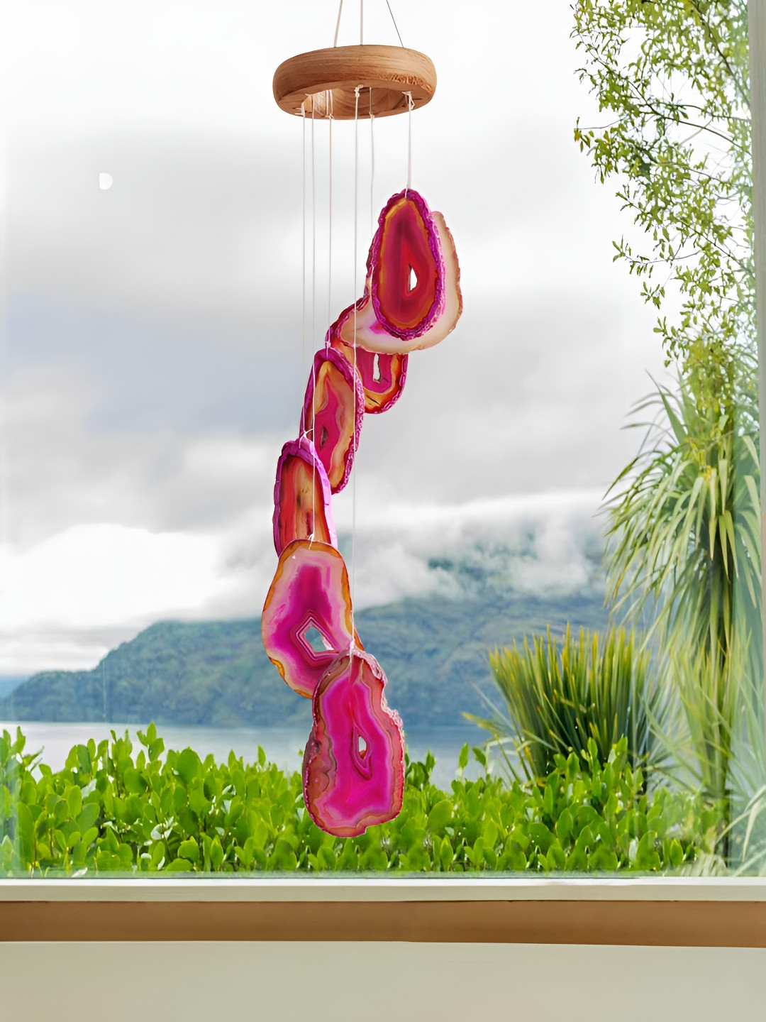 Shubhanjali Pink Agate Slice Wind Chime