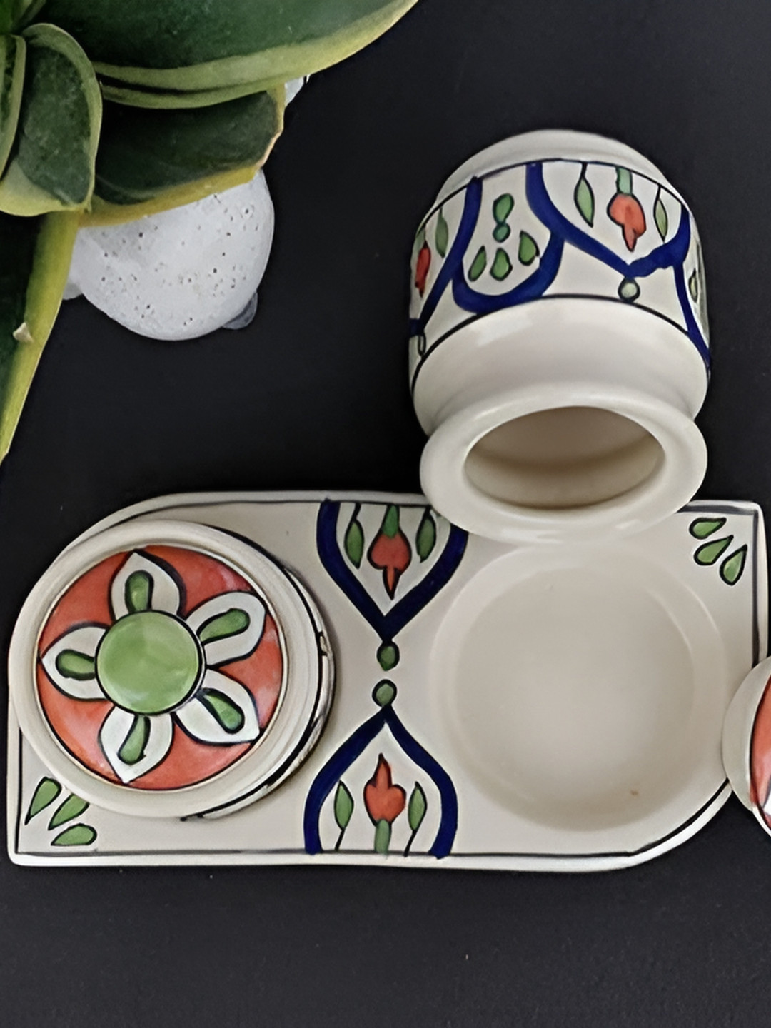 india Meets india White Floral Ceramic Easy To Clean 3 Piece Flip Top Canister