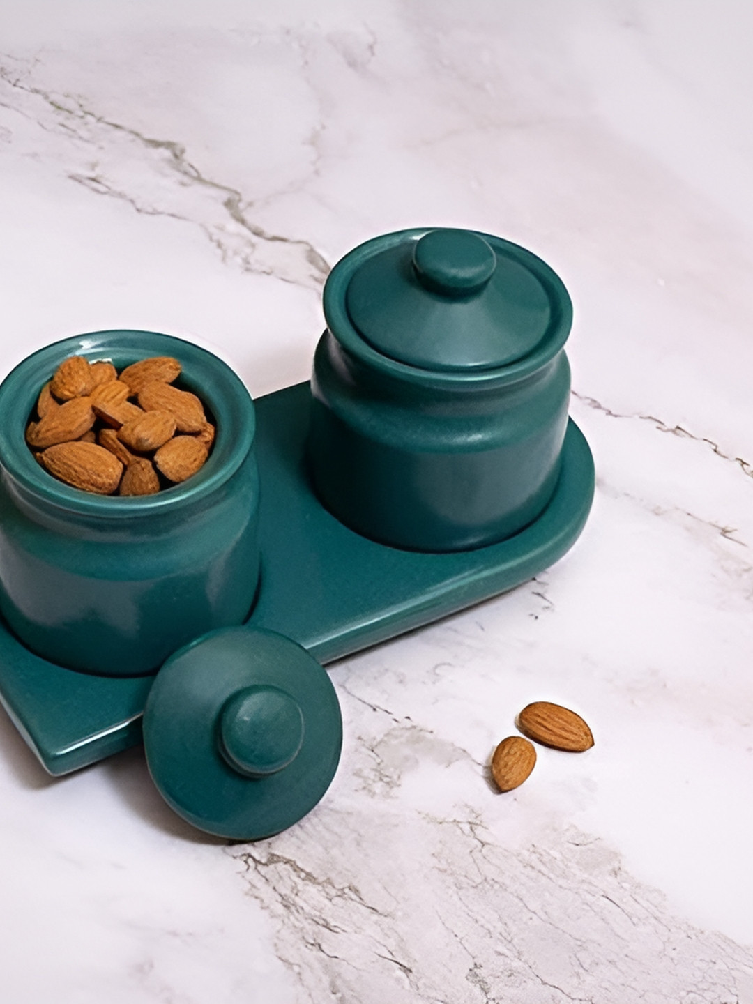 india Meets india Teal Ceramic Easy To Clean 3 Piece Clip-On Canister