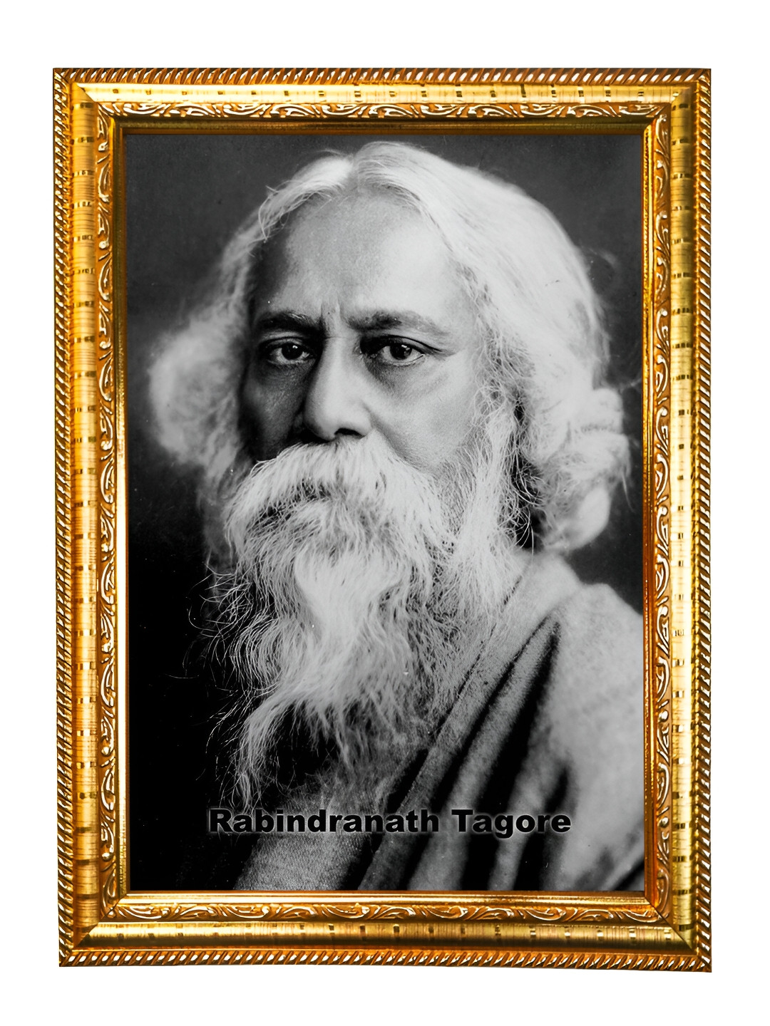 Hawai Gold-Toned & White Wooden Rabindra Nath Tagore Digital Print Wall Photo Frame