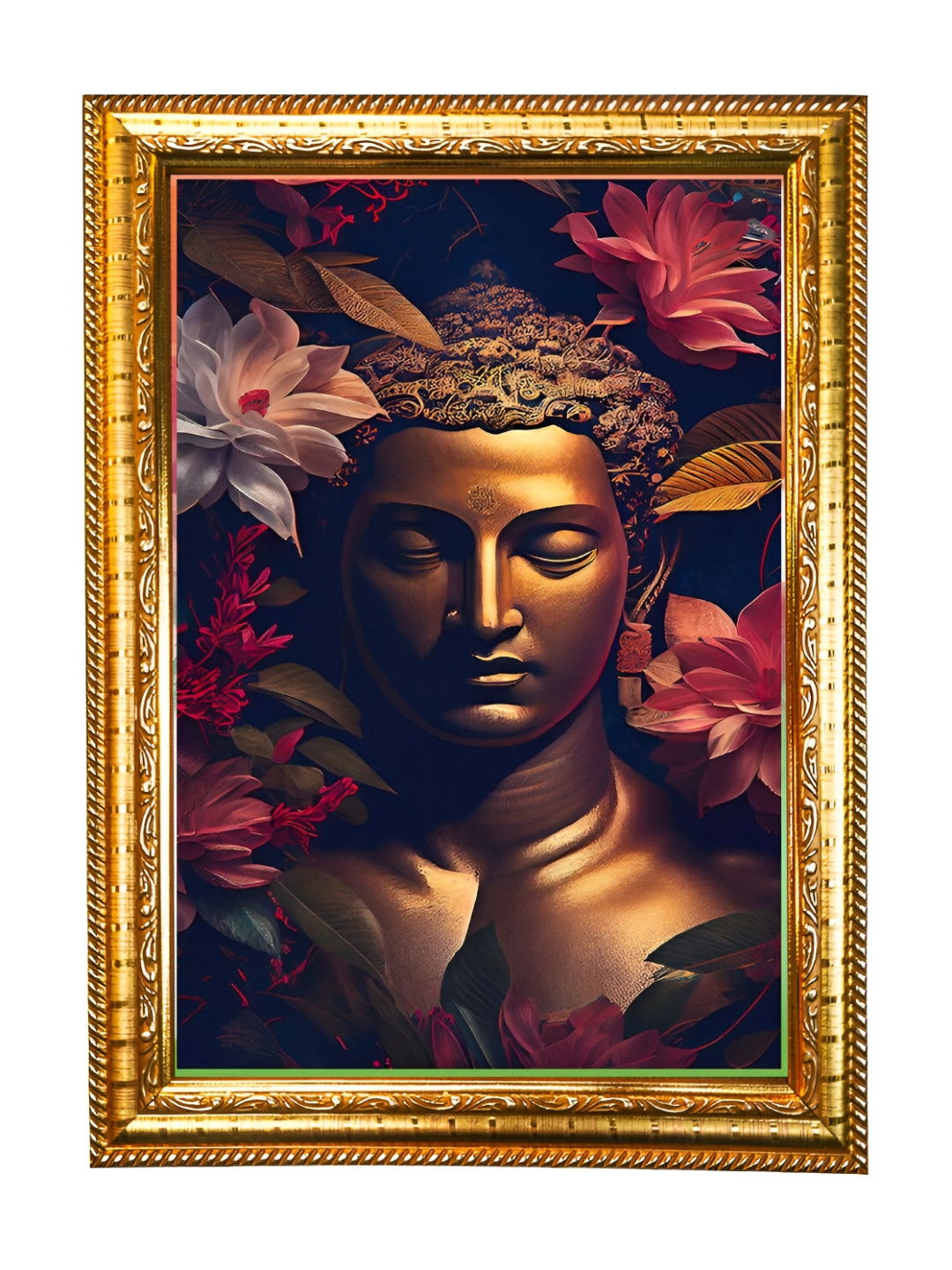 Hawai Gold-Toned & Pink Wooden Siddhartha Gautama The Buddha Wall Photo Frame