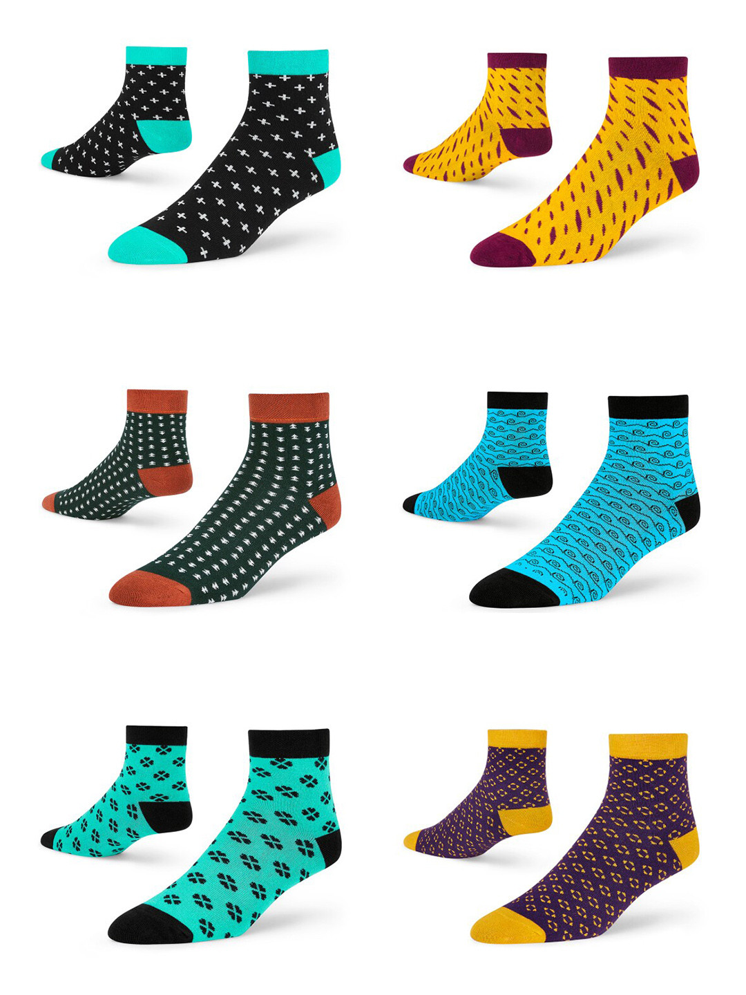 Dynamocks Pack Of 6 Patterned Anti-Microbial Ankle-Length Socks