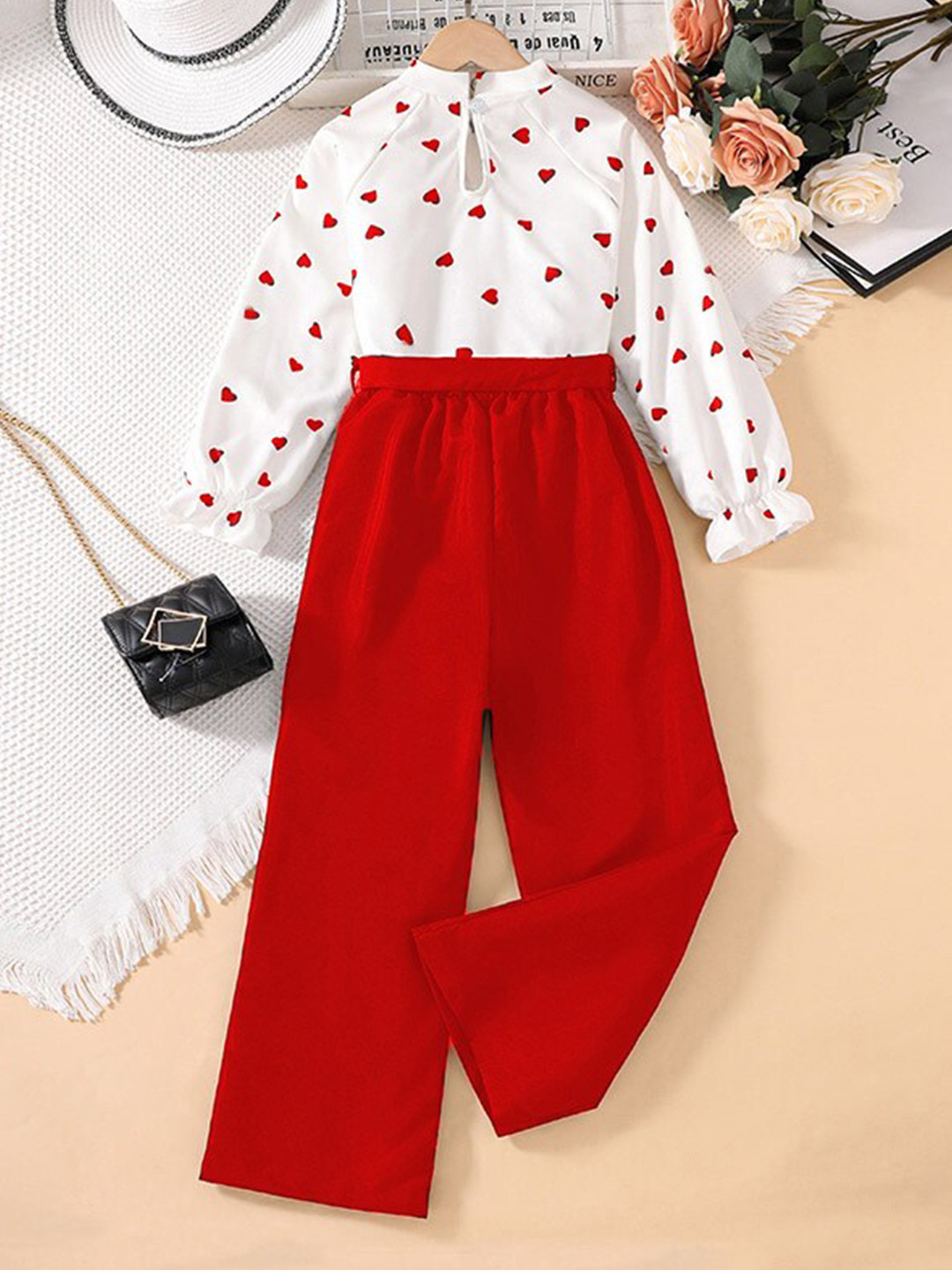 StyleCast x Revolte Girls Red & White Printed Top with Pyjamas