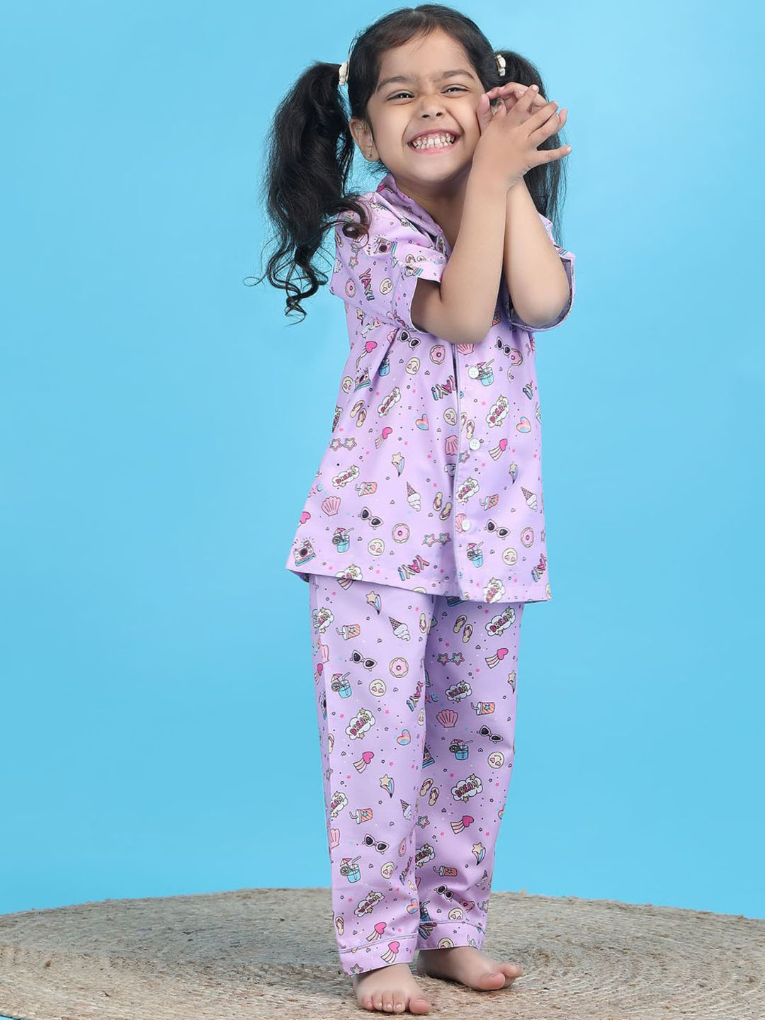 Polka Tots Girls Printed Pure Cotton Night suit