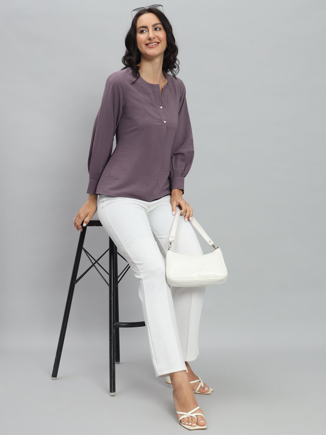 RACHNA Round Neck Shirt Style Cotton Top