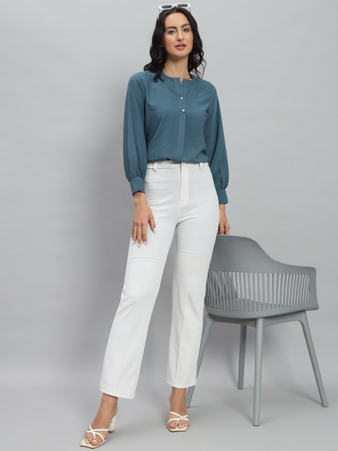 RACHNA Round Neck Shirt Style Cotton Top