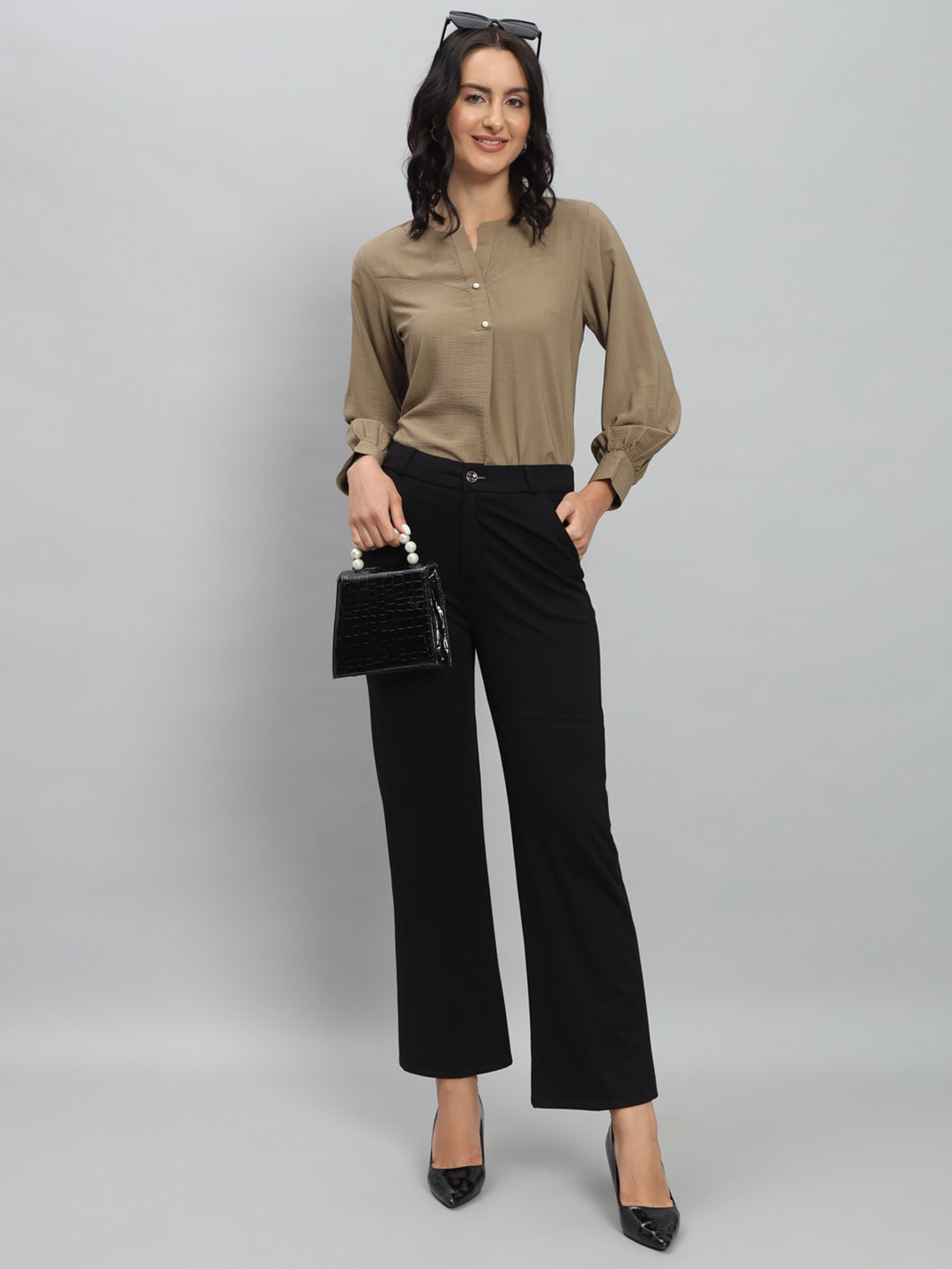 RACHNA Round Neck Shirt Style Cotton Top