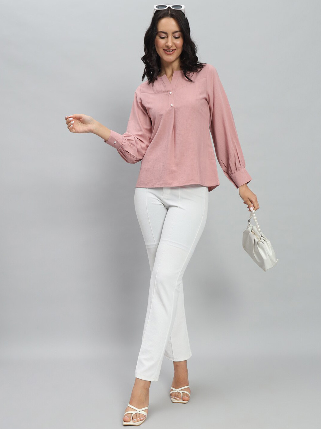 RACHNA Round Neck Shirt Style Cotton Top