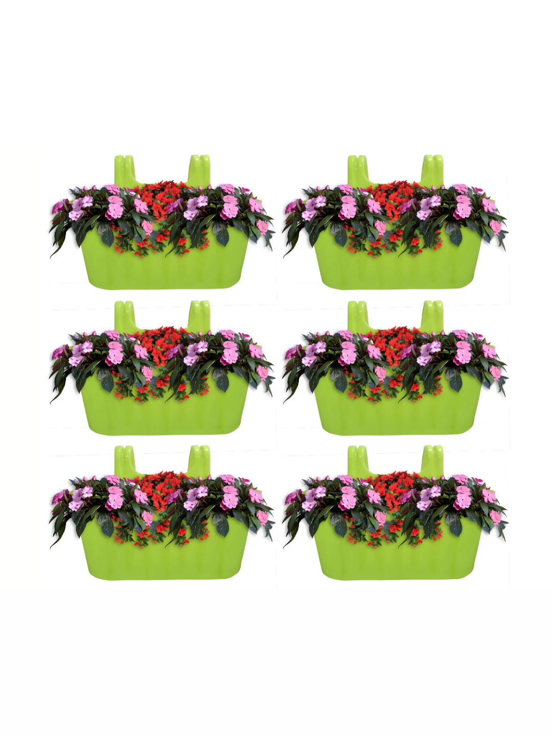 Garden Deco 6 Pieces Lime Green Textured Double Hook Hanging Pot