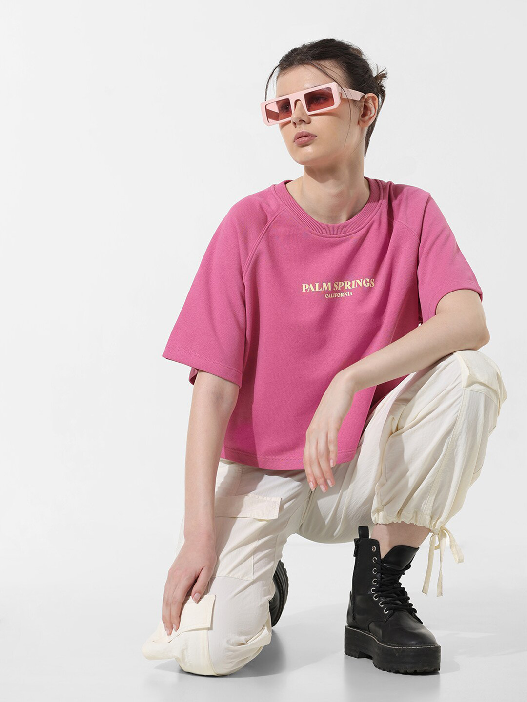 ONLY Typography Printed Cotton Cut Outs Boxy T-shirt