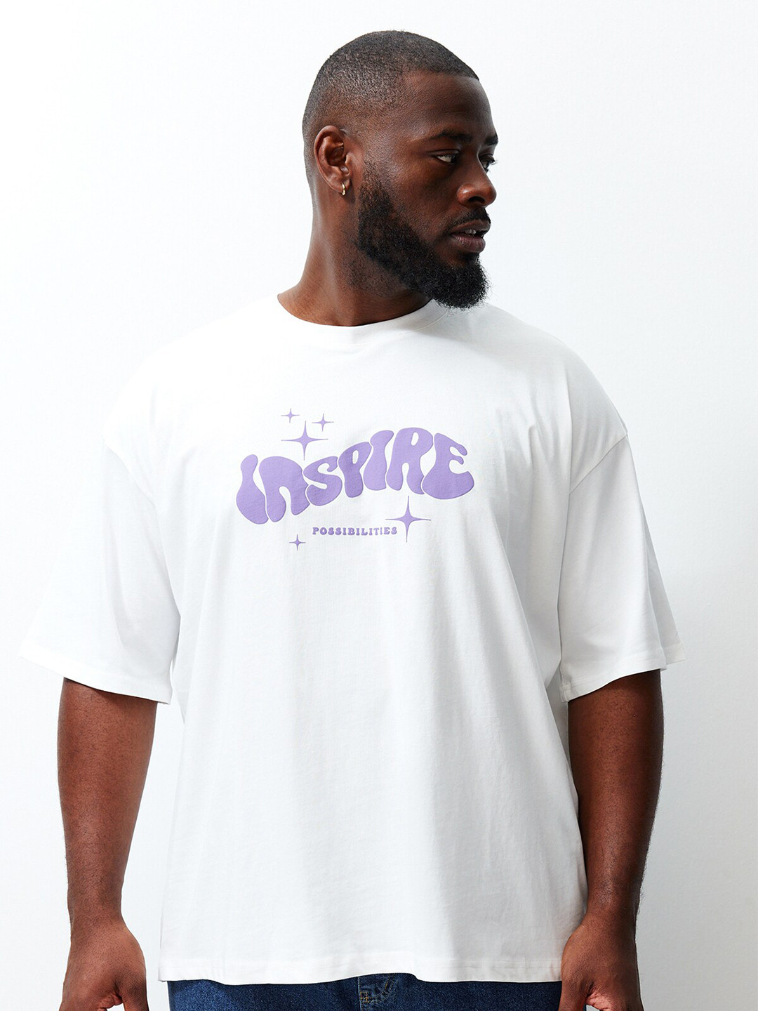 Trendyol Unisex Plus Size Printed Typography Round Neck Pure Cotton T-shirt