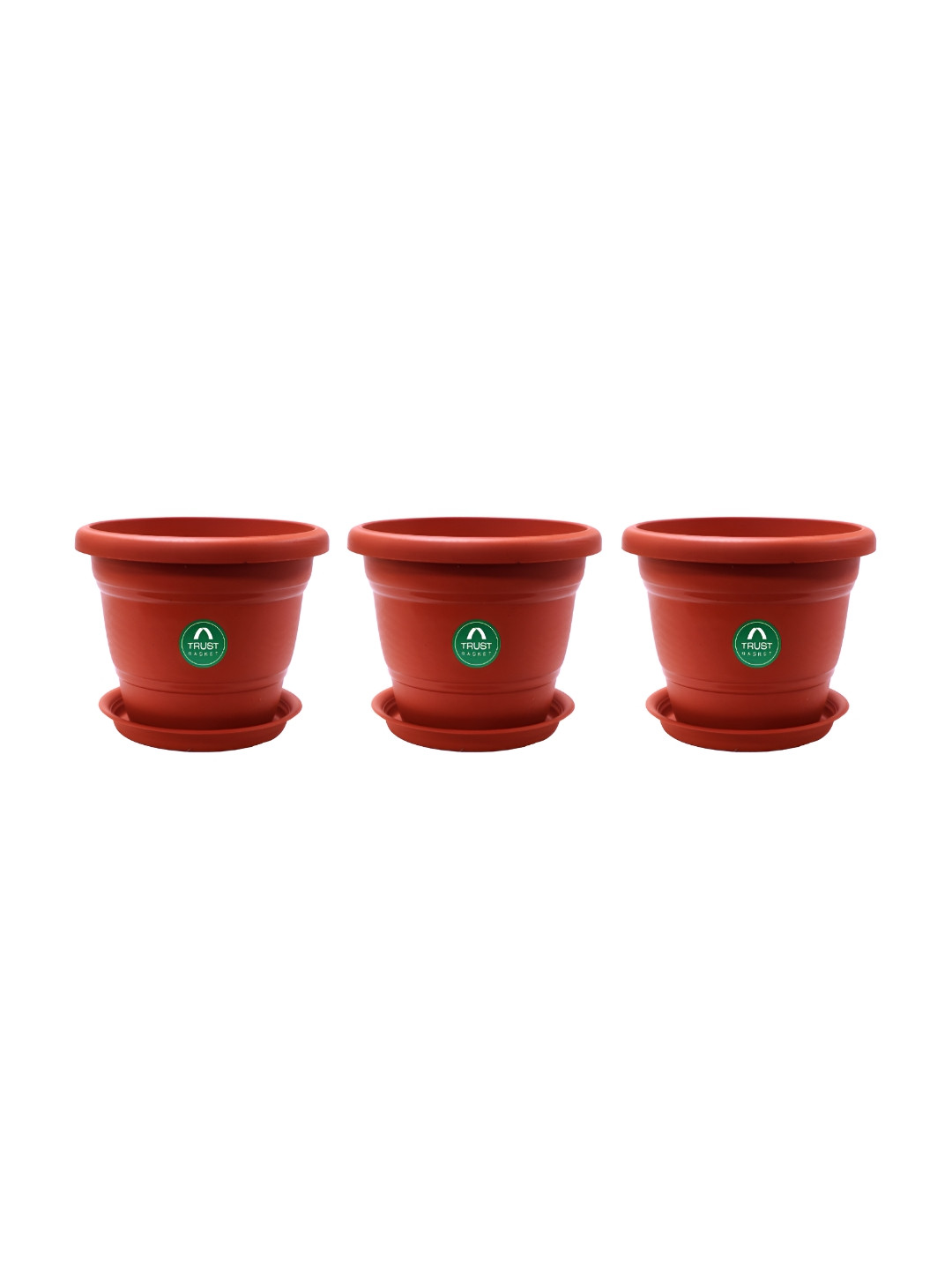 TRUSTBASKET Brown 3-Pcs Round Pot with Saucer Set