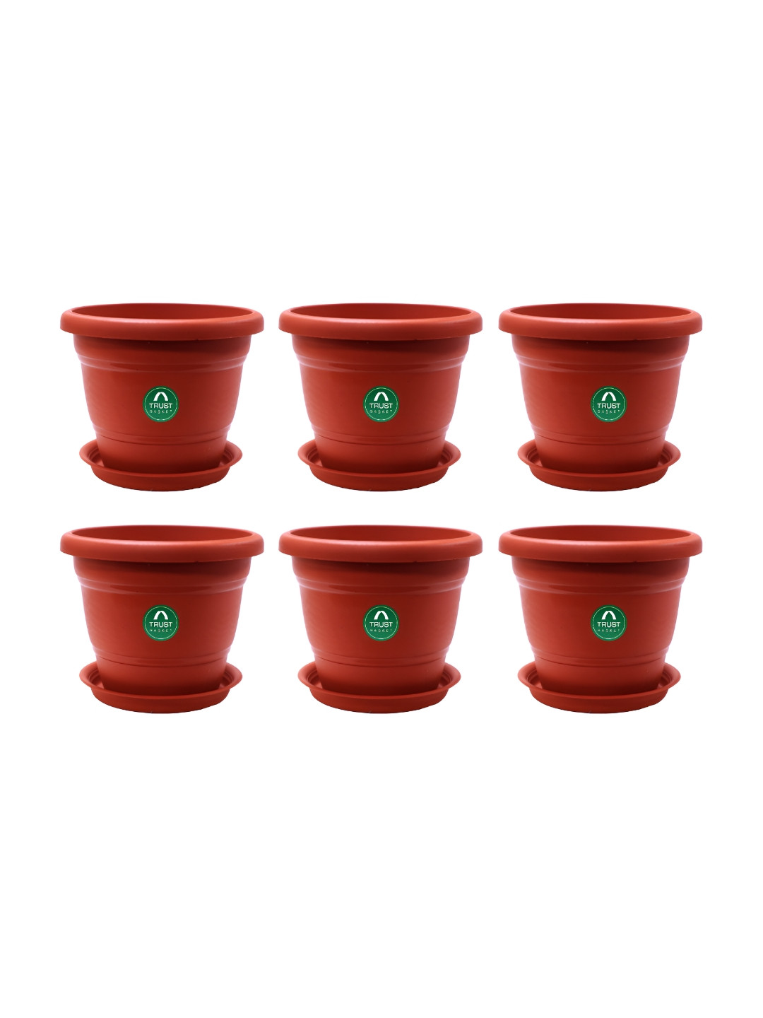 TRUSTBASKET Brown 6-Pcs Round Pot Planters With Saucers