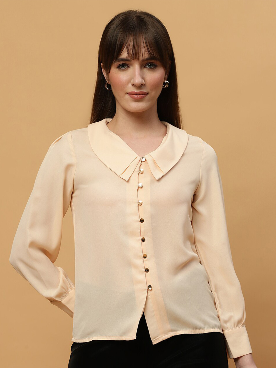 Beatnik Modern Peter Pan Collar Opaque Casual Shirt
