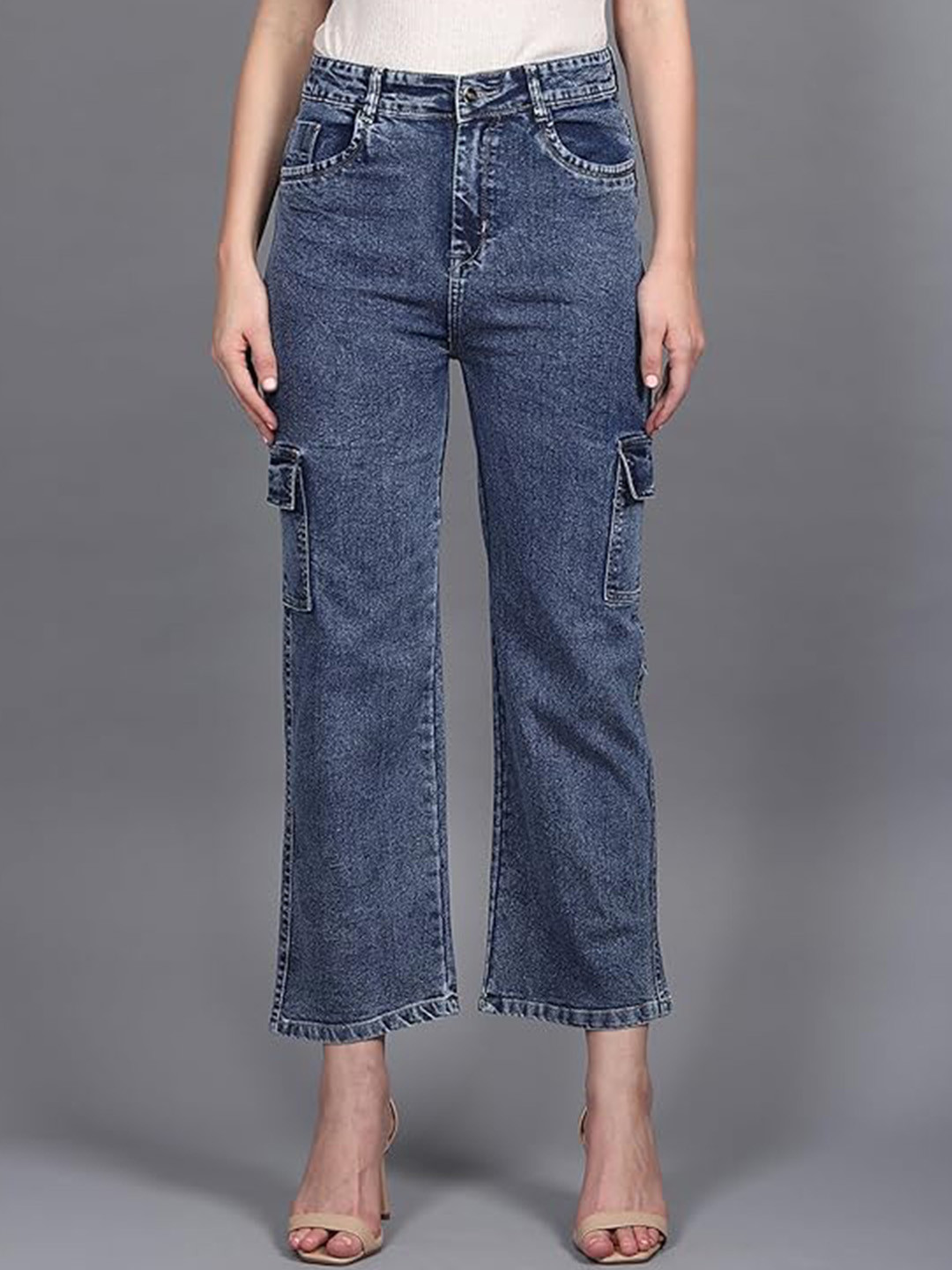 BAESD Girls Comfort Straight Fit High-Rise Clean Look Cotton Cargo Jeans