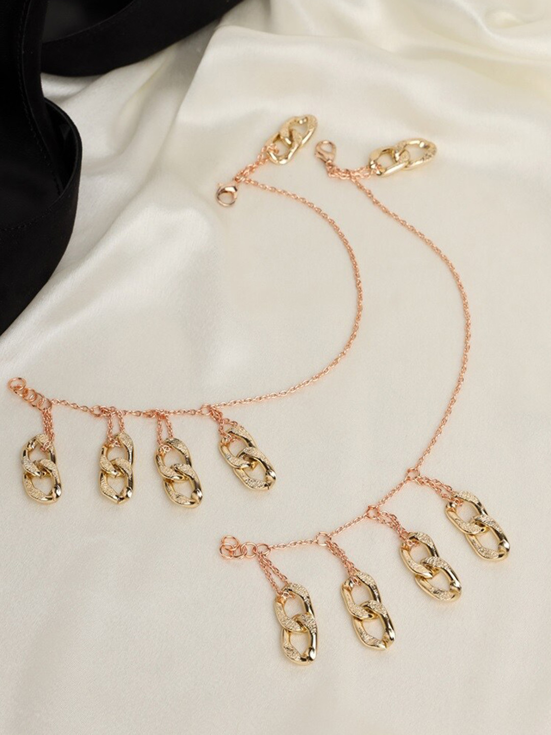 BeAbhika Set Of 2 Gold-Plated Chain Heel Wrap Anklets