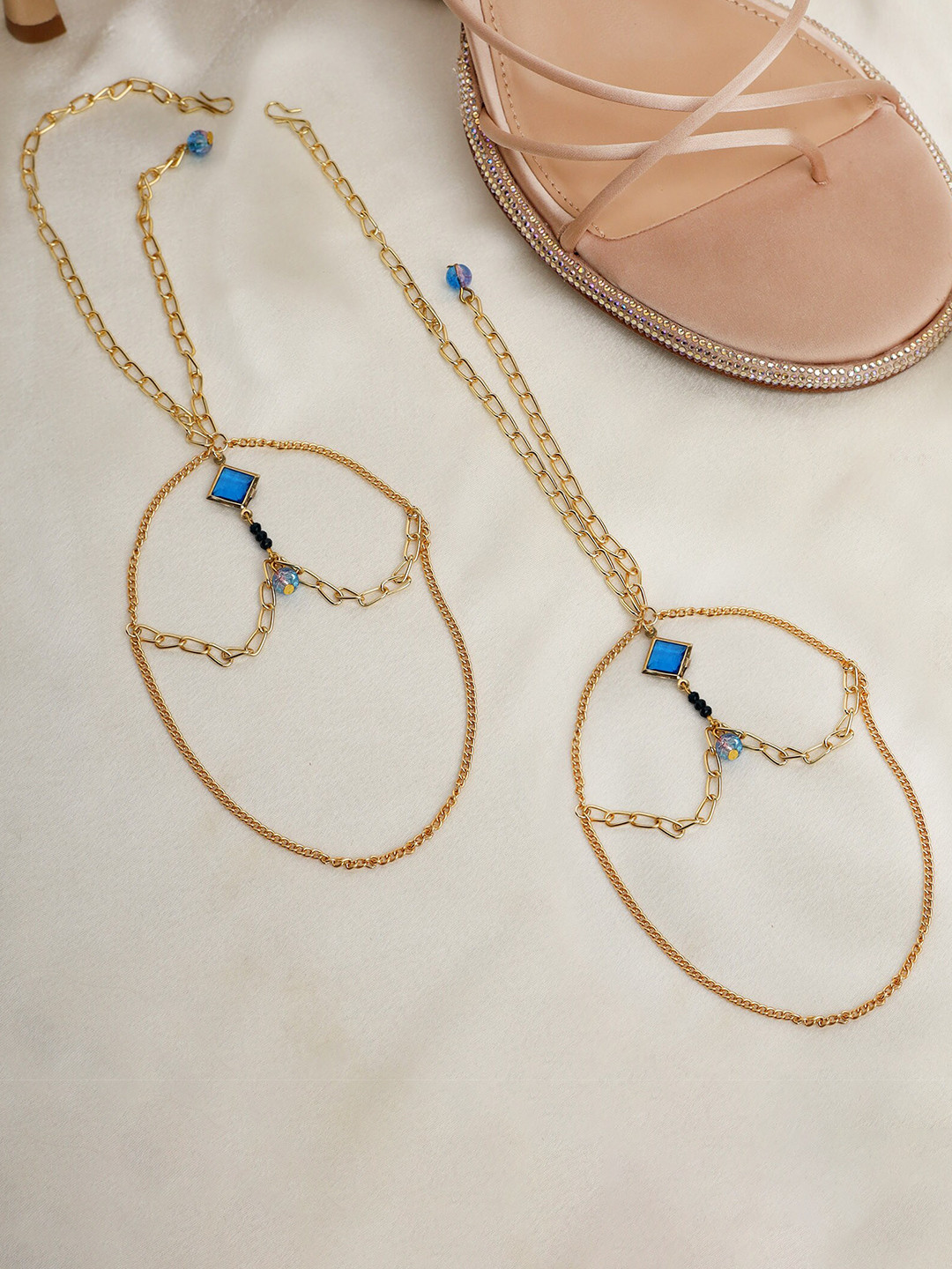 BeAbhika Set Of 2 Gold-Plated Heel Wrap Anklets