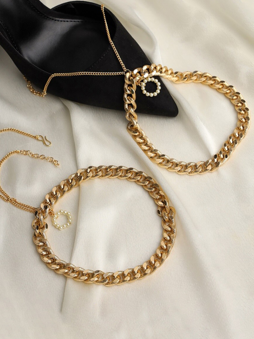 BeAbhika Set Of 2 Gold-Plated Chain Heel Wrap Anklets