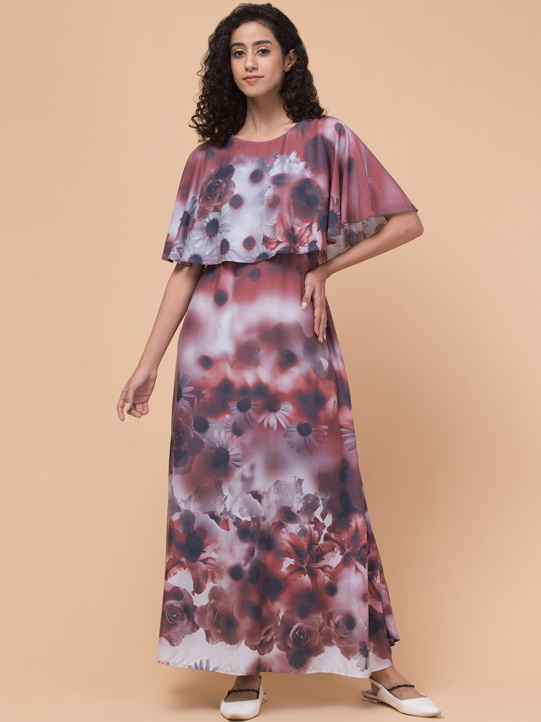 Hive91 Tie and Dye Cape Sleeves A-Line Maxi Dress