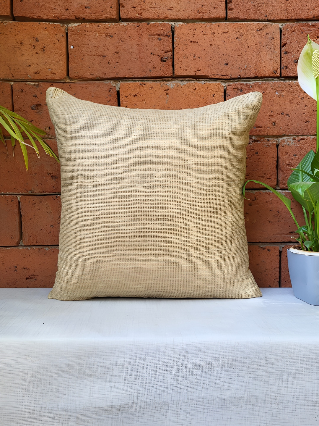 ZEBA Brown Textured Square Cushion Cover