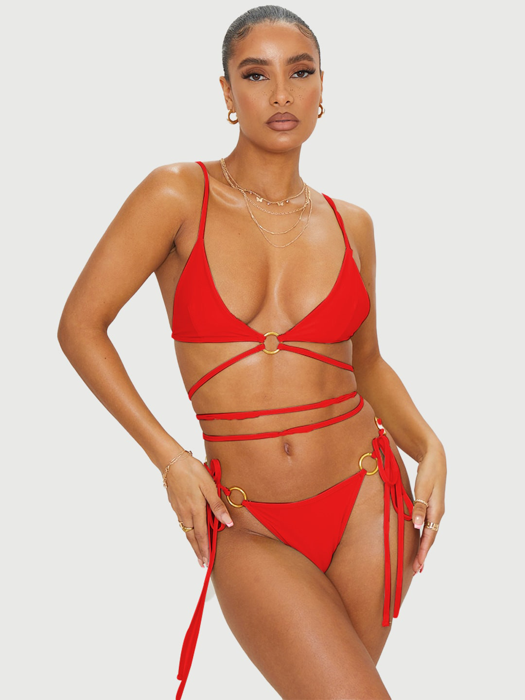 KRENOZ Ring Tie Strappy Triangle Lingerie Set