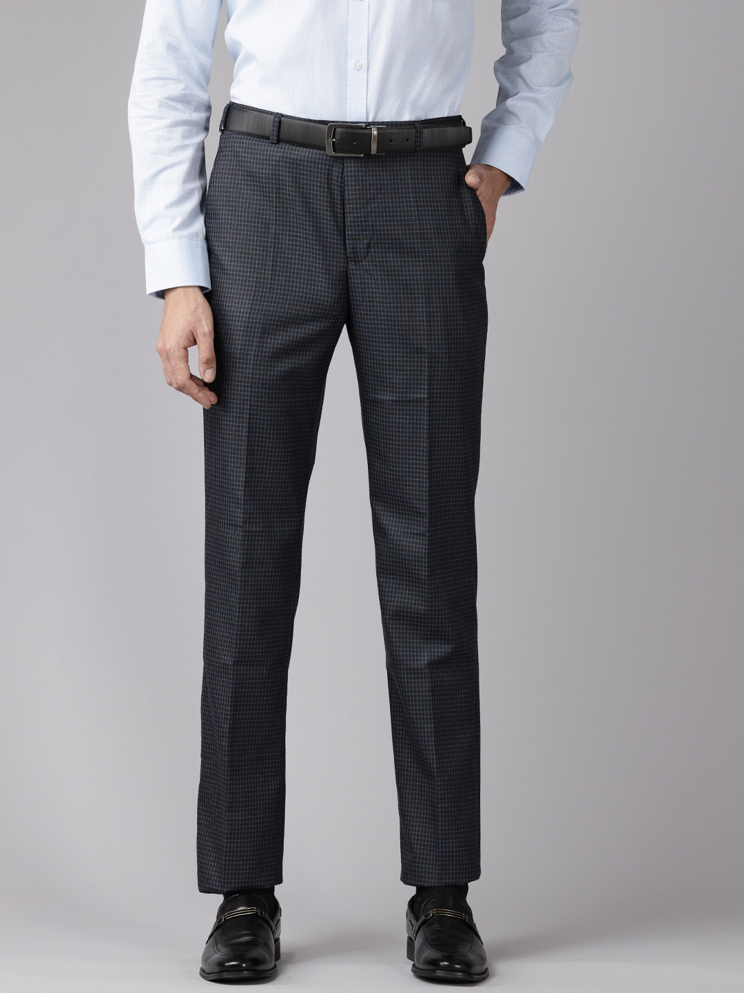 Park Avenue Men Checker Printed Formal Trousers