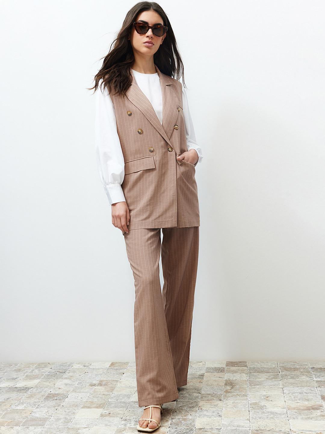 Trendyol Striped Sleeveless Blazer With Trousers