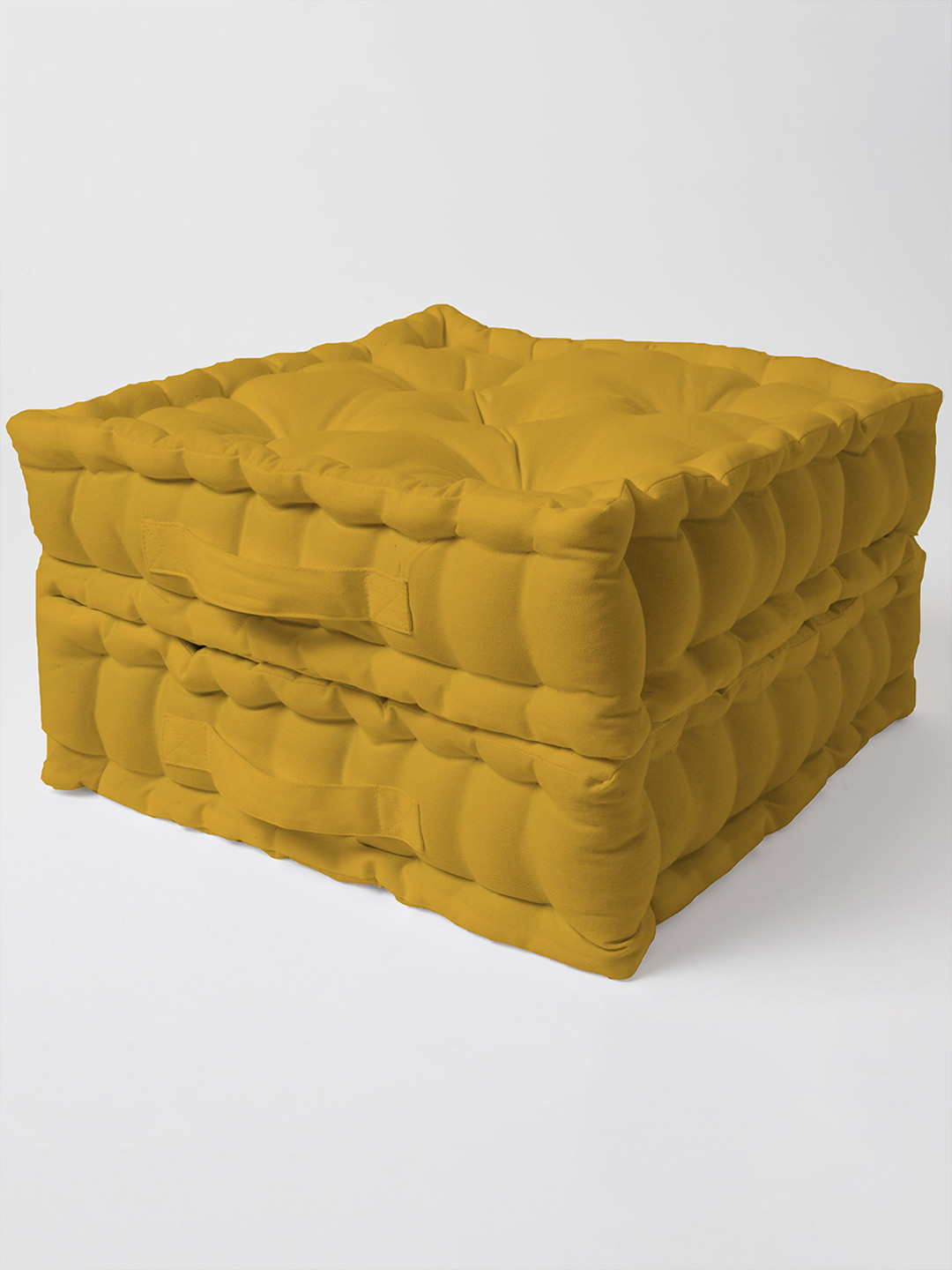 SKANDA FAB 2-pcs Mustard Yellow Pure Cotton Floor Cushion
