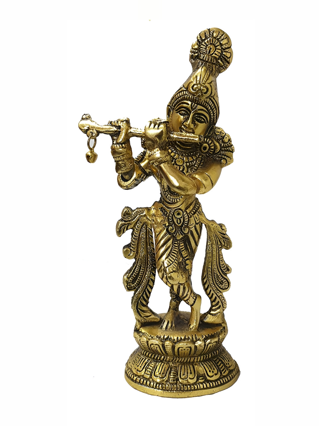 RSN Lord Krishna Gold Metal Metallic Prayer Room Small Showpiece - 8.7 Inches
