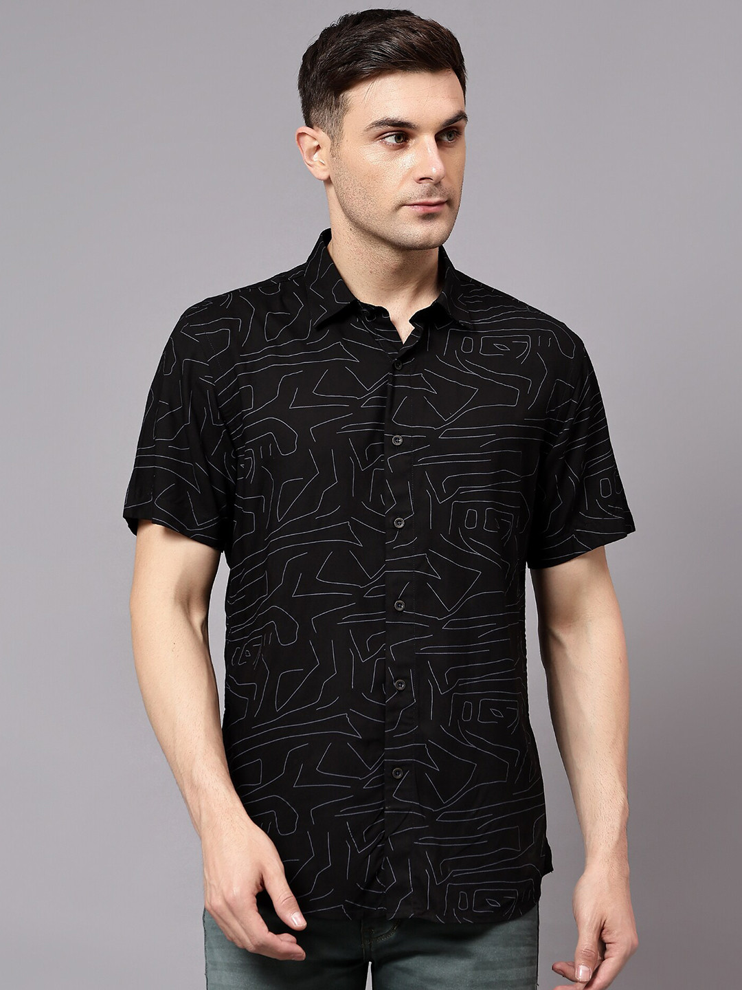 Cantabil Comfort Opaque Abstract Printed Half Sleeves Casual Shirt