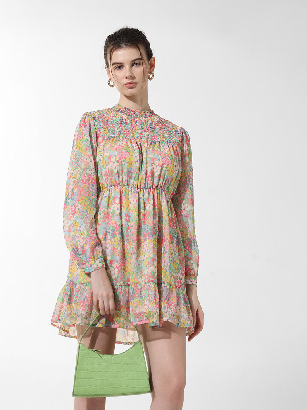 ONLY Floral Print Puff Sleeve Chiffon Empire Dress