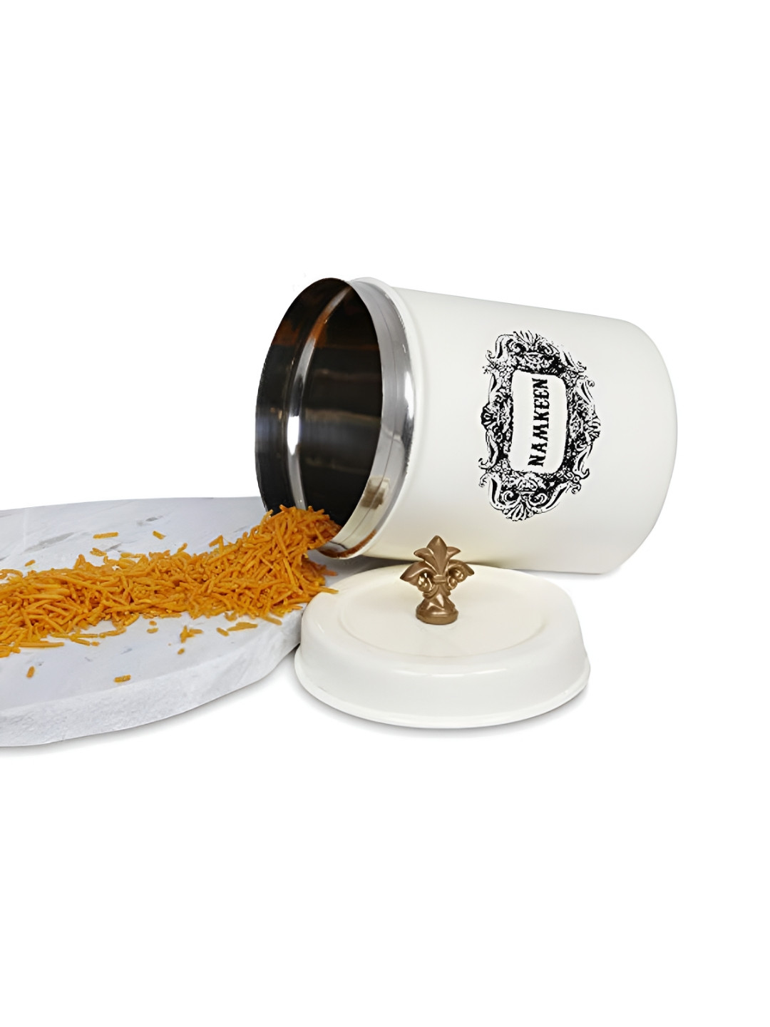 Living with Elan off White Typography Stainless Steel Easy To Clean Clip-On Canister-650ml