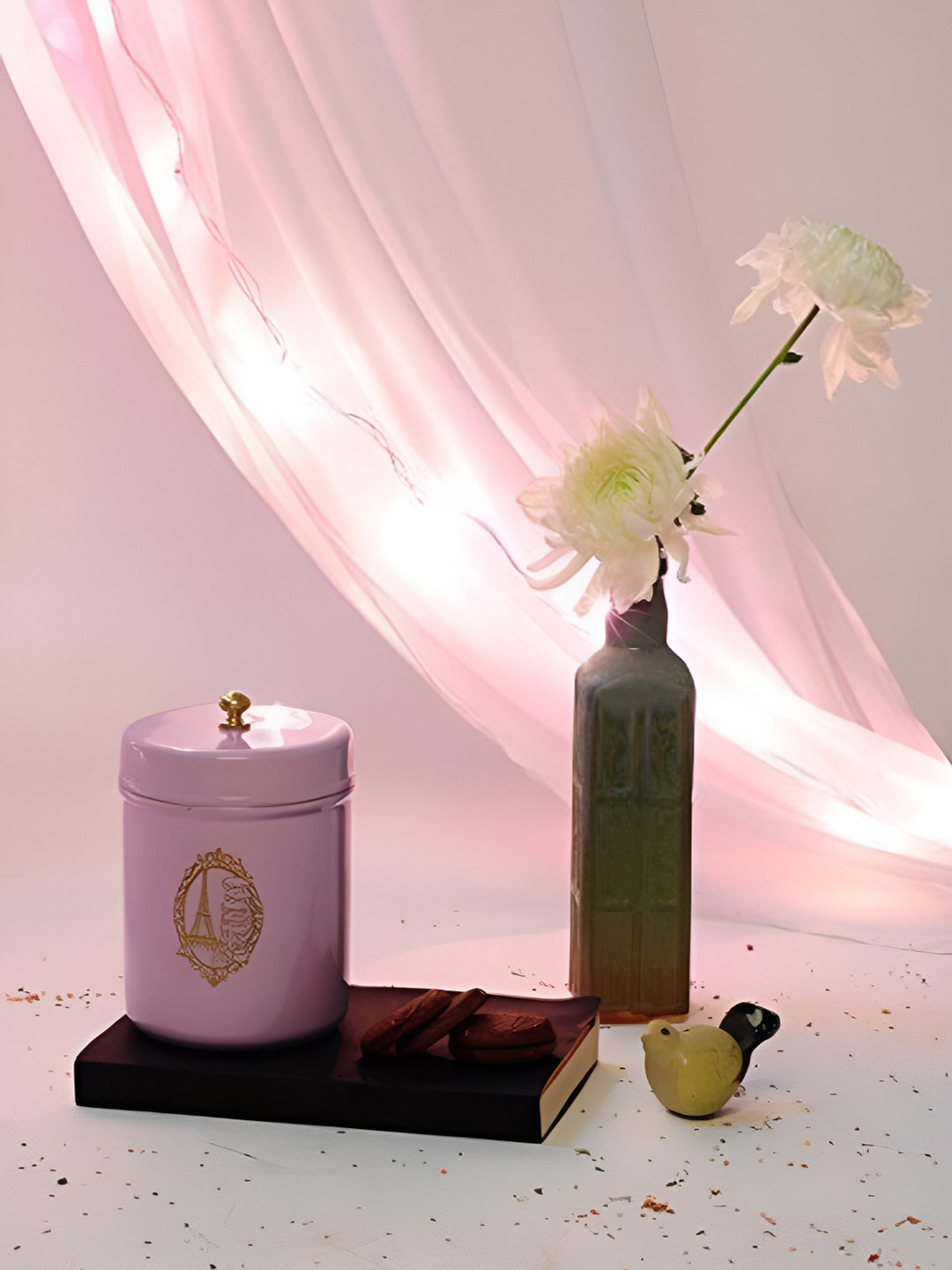 Living with Elan Paris Purple Abstract Stainless Steel Easy To Clean Flip Top Canister-500ml