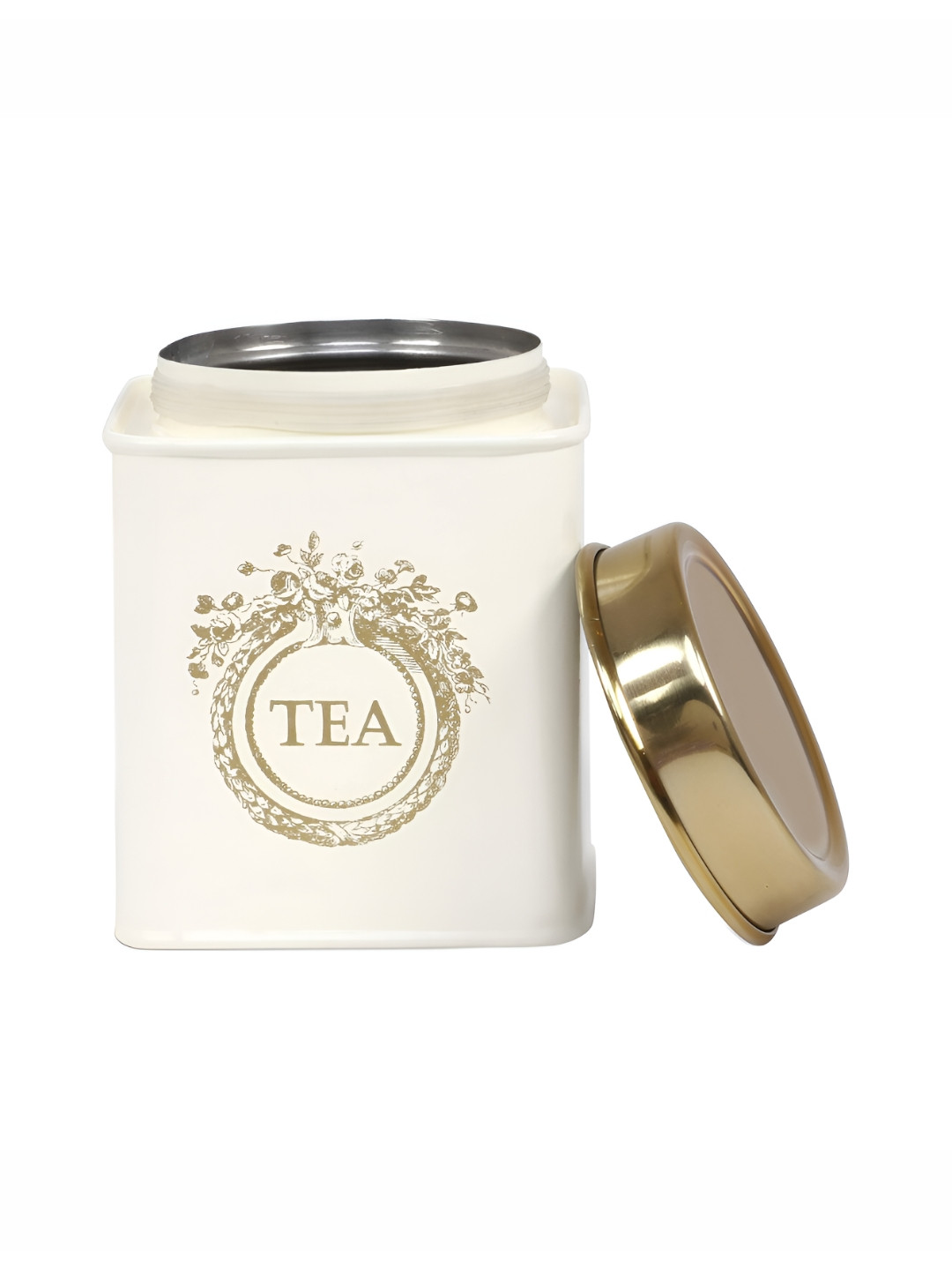 Living with Elan off White Typography Stainless Steel Square Tea Canister 650ml