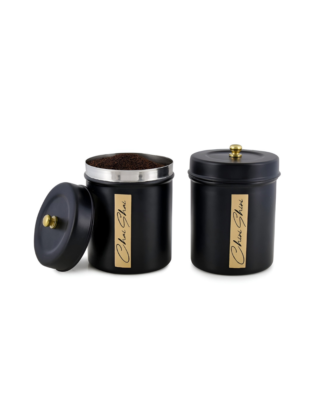 Living with Elan Black Typography Stainless Steel 2 Piece Clip-On Canister-800 ml Each