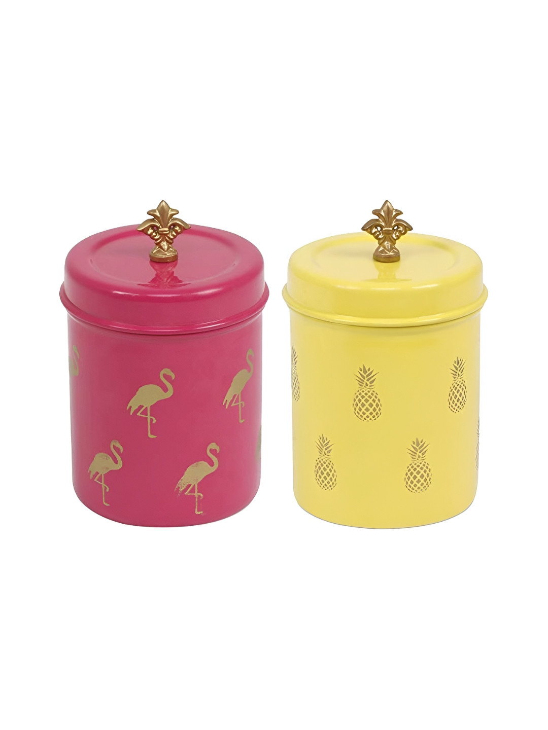 Living with Elan Flamingo/Pineapple Pink Conversational Stainless Steel Easy To Clean 2 Piece Clip-On Canister-500ml